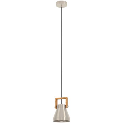 EGLO Hängelampe Cawton, 1-flammige Industrial Pendelleuchte über Esstisch, rustikale Esszimmerlampe aus Metall in Stahlfarben und geflammtem Holz, Hängeleuchte mit E27 Fassung, Ø 16 cm