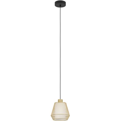 EGLO Hängelampe Ciudadela, 1-flammige Pendelleuchte über Esstisch, Esszimmerlampe in Diamantform aus Metall in Messing und Schwarz, Textil in Weiß, Hängeleuchte mit E27 Fassung, Ø 18 cm