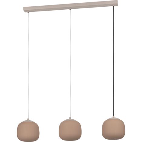 EGLO Hängelampe Cominio, 3-flammige Pendelleuchte über Esstisch, Esszimmerlampe aus satiniertem Glas in Sandfarben und Metall in Taupe, Hängeleuchte mit E27 Fassung, 88,5 cm