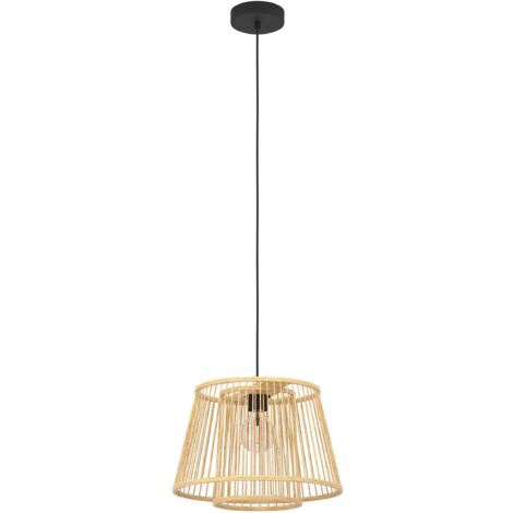 EGLO Hängelampe Hykeham, Pendelleuchte Esstisch 1-flammig, Holz Esszimmerlampe mit Lampenschirm aus Bambus in Natur, Hängeleuchte mit E27 Fassung
