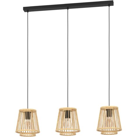 EGLO Hängelampe Hykeham, Pendelleuchte Esstisch 3-flammig, Holz Esszimmerlampe mit Lampenschirm aus Bambus in Natur, Hängeleuchte mit E27 Fassung