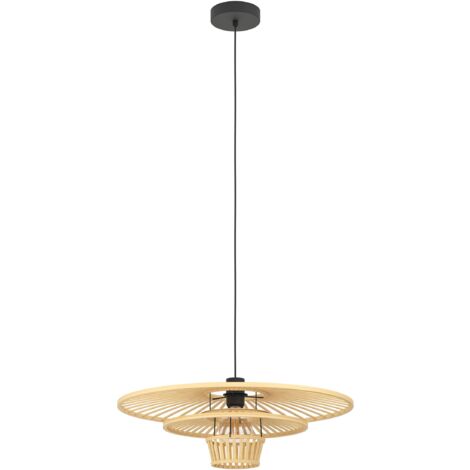 EGLO Hängelampe Lydney, Pendelleuchte über Esstisch, Esszimmerlampe Japanisch, Holz Lampenschirm aus Bambus, E27 Fassung, Ø 57 cm