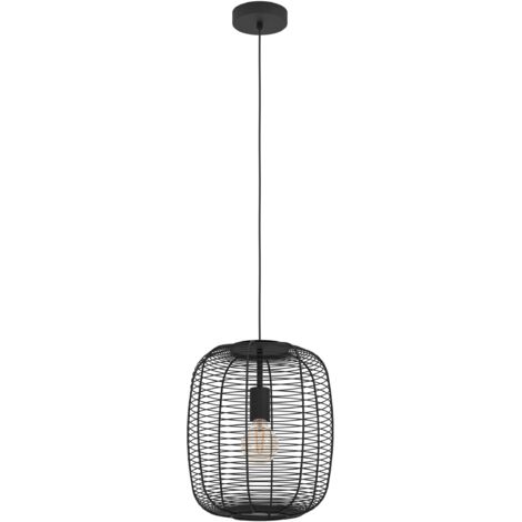 EGLO Hängelampe Rinroe, 1-flammige Pendelleuchte über Esstisch, Esszimmerlampe aus Metall in Schwarz, Hängeleuchte mit E27 Fassung, Ø 32,5 cm