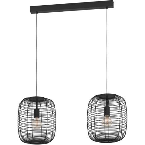 EGLO Hängelampe Rinroe, 2-flammige Pendelleuchte über Esstisch, Esszimmerlampe aus Metall in Schwarz, Hängeleuchte mit E27 Fassung, 90 cm