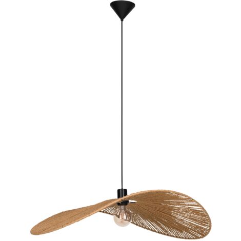 EGLO Hängelampe Siruela, Pendelleuchte über Esstisch, FSC zertifiziert, Esszimmerlampe aus Papier in Natur und Metall in Schwarz, Hängeleuchte mit E27 Fassung, 60x80 cm