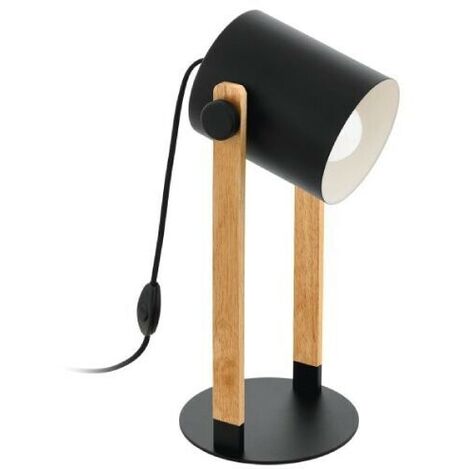 EGLO - HORNWOOD LAMPADA DA TAVOLO BASE IN LEGNO CON 1 PARALUME NERO E27 1X28W 43047