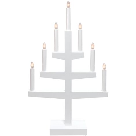 EGLO Kerzenständer Weihnachten mit 7 künstlichen Kerzen, Kerzenleuchter skandinavisch aus Holz in Weiß, Weihnachtsbeleuchtung Fenster warmweiß, mit Kabel, E10 Fassung, 54 cm