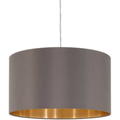 EGLO La lampada a sospensione Maserlo, lampada a sospensione in tessuto a uno punto luce, lampada a sospensione in acciaio e tessuto, nichel opaco, cappuccino, oro, E27, diametro 38 cm