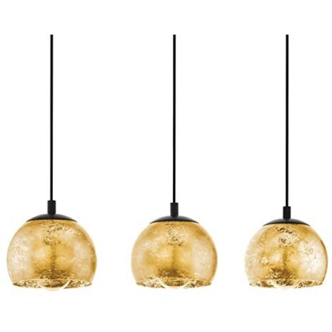 EGLO lampada a sospensione Alabraccin, luce a sospensione con 3 luci per sala da pranzo, metallo in nero e vetro dorato, da tavolo di sospensione, attacco E27, Ø 28 cm