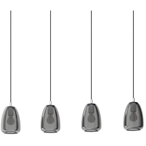 EGLO lampada a sospensione Alobrase, luce a sospensione con 4 luci da sala da pranzo, metallo cromato e vetro fumo nero-trasparente, attacco E27, 108 cm