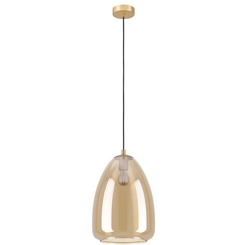 Image of Lampadario Contemporaneo Alobrase 1 Luce Metallo Ottone Spazzolato - Ambra