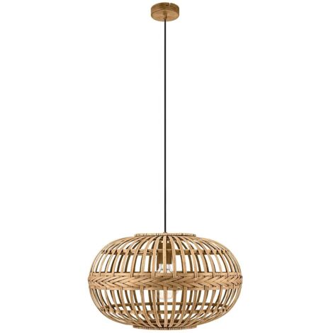 EGLO Lampada a sospensione AMSFIELD, vintage, naturale, boho, hygge in acciaio, legno in colori naturali, lampada da tavolo da pranzo e da soggiorno con attacco E27, diametro 38 cm