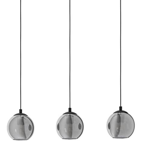 EGLO lampada a sospensione Ariscani, luce a grappolo con 3 luci da sala da pranzo, metallo in nero e vetro fumo in nero-trasparente, illuminazione da tavolo a sospensione, attacco E27, 76,5 cm