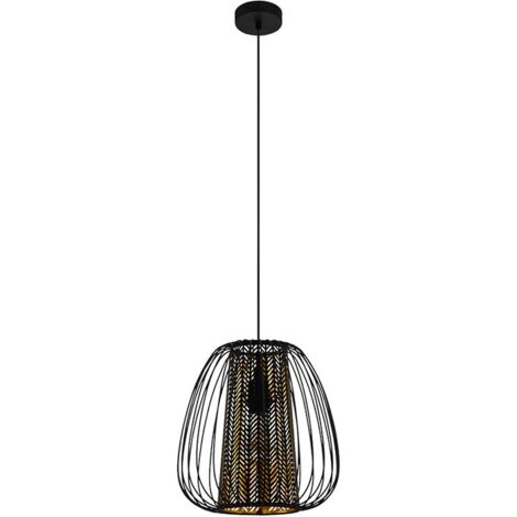 EGLO Lampada a sospensione Curasao, lampada a sospensione in metallo, tessuto in nero, oro, lampada da tavolo da pranzo, lampada da soggiorno a sospensione E27
