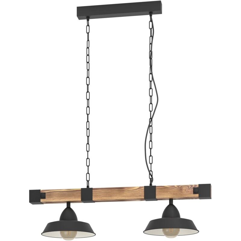 Lampada sospesa vintage 86x26x110 cm in metallo nero e con supporto in legno Eglo Oldbury