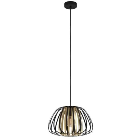 EGLO lampada a sospensione Encinitos, a luce singola, in metallo nero e ottone spazzolato, illuminazione per la tavola e soggiorno, presa E27,  37,5 cm