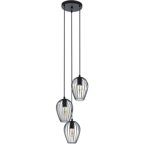 Eglo Lampada a sospensione Newtown, lampada a sospensione a tre punti luce vintage, lampada a sospensione retrò in acciaio, nero, E27, diametro 38 cm