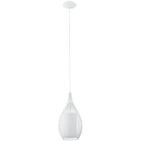 EGLO lampada a sospensione RAZONI, lampada a sospensione moderna a 1 punto luce, materiale: acciaio, vetro: satinato, colore: bianco, attacco: E27
