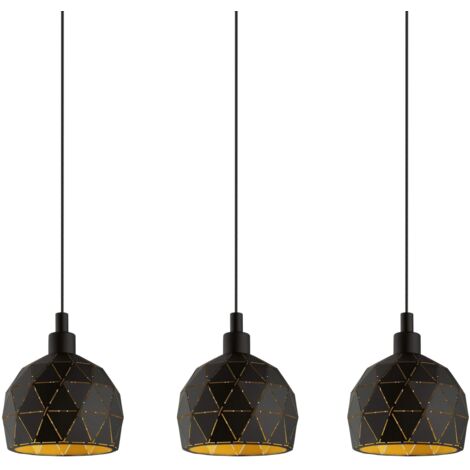 Eglo Lampada a sospensione Roccaforte, lampada a sospensione a tre punti luce, lampada a sospensione in acciaio, nero, oro, E14