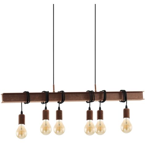 EGLO Lampada a sospensione Townshend 4, plafoniera vintage a 6 punti luce, lampada a sospensione dal design industrial, lampada a sospensione retrò in acciaio, marrone antico, E27