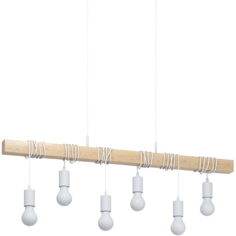 Eglo Lampada a sospensione Townshend, Lampadario sospeso vintage a sei luci dal design industriale, Lampada sospesa retrò in acciaio e legno, bianco, marrone, E27