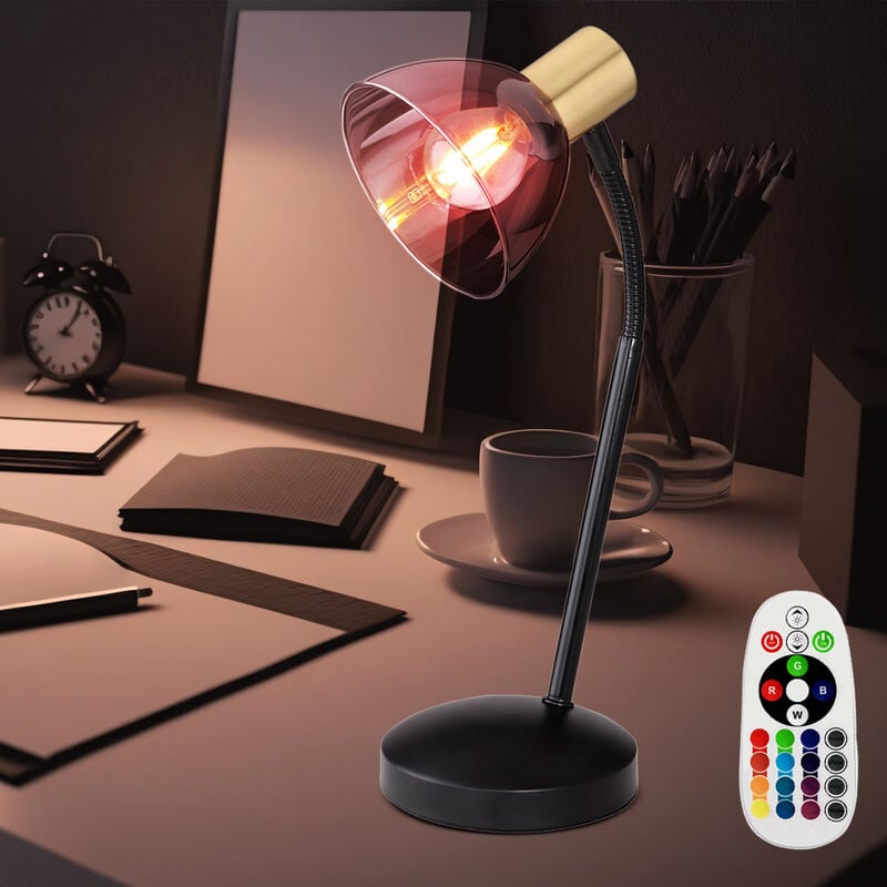 Image of Lampada da tavolo flessibile lampada da comodino lampada da tavolo in vetro fumé dimmerabile con telecomando lampada da lettura nera, cambio colore