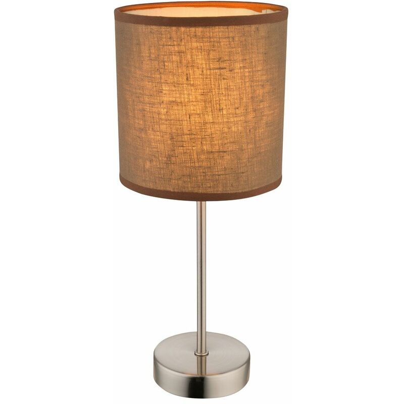 Image of Lampada da tavolo, tessuto marrone, lampada da tavolo, camera da letto, lampada da comodino, argento, nichel opaco, 1x E14, DxH 15 x 35 cm