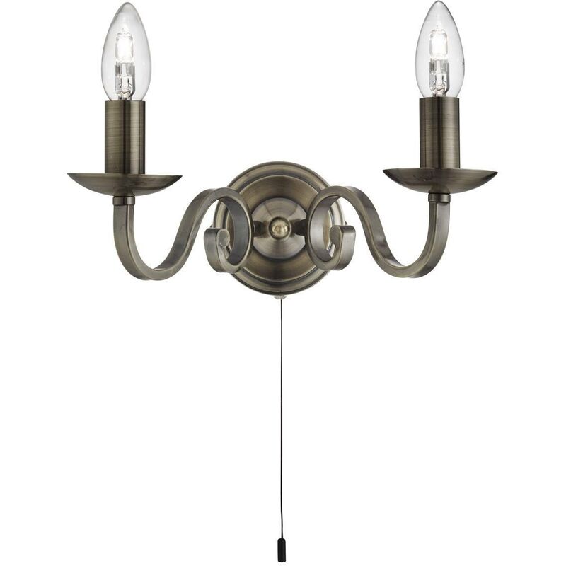 Image of Richmond - Lampada da parete a candela per interni a 2 luci in ottone antico, E14 - Searchlight