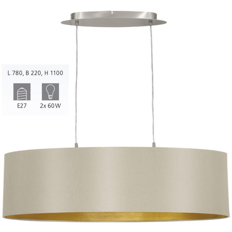Image of Pendente MASERLO lampada tessile talpa e ORO, E27 max. 2X40W dimmerabili con 78 x 22 centimetri