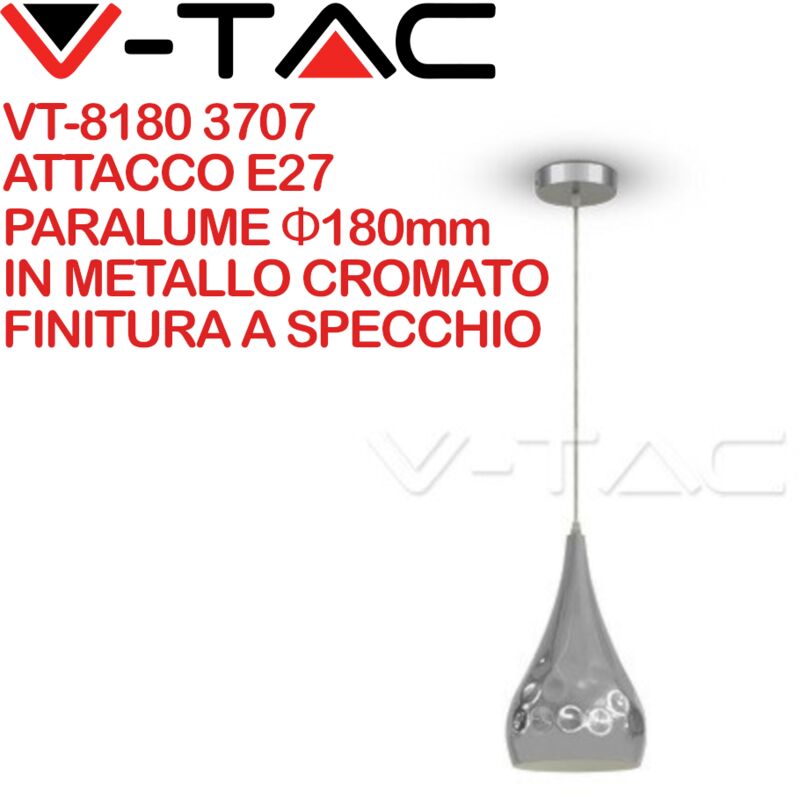 Image of VT-8180-CH 3707 Lampadario led a Goccia in Metallo con Portalampada E27 (Max 60W) Colore Cromato a Specchio - V-tac
