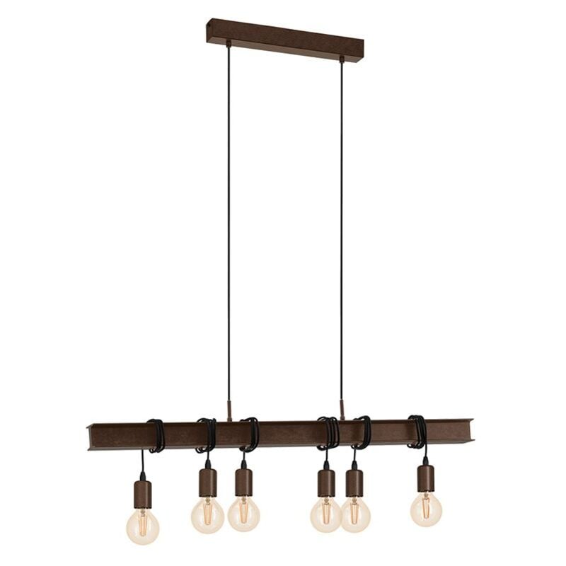 Eglo - Lampadario Industrial Townshend 4 6 Luci Acciaio Marrone Invecchiato