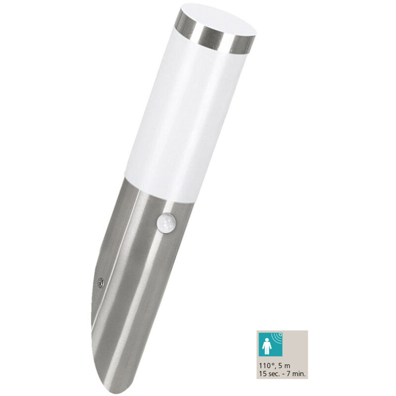 Applique Esterno Sensore Helsinki Acciaio Argento Policarbonato Bianco Led