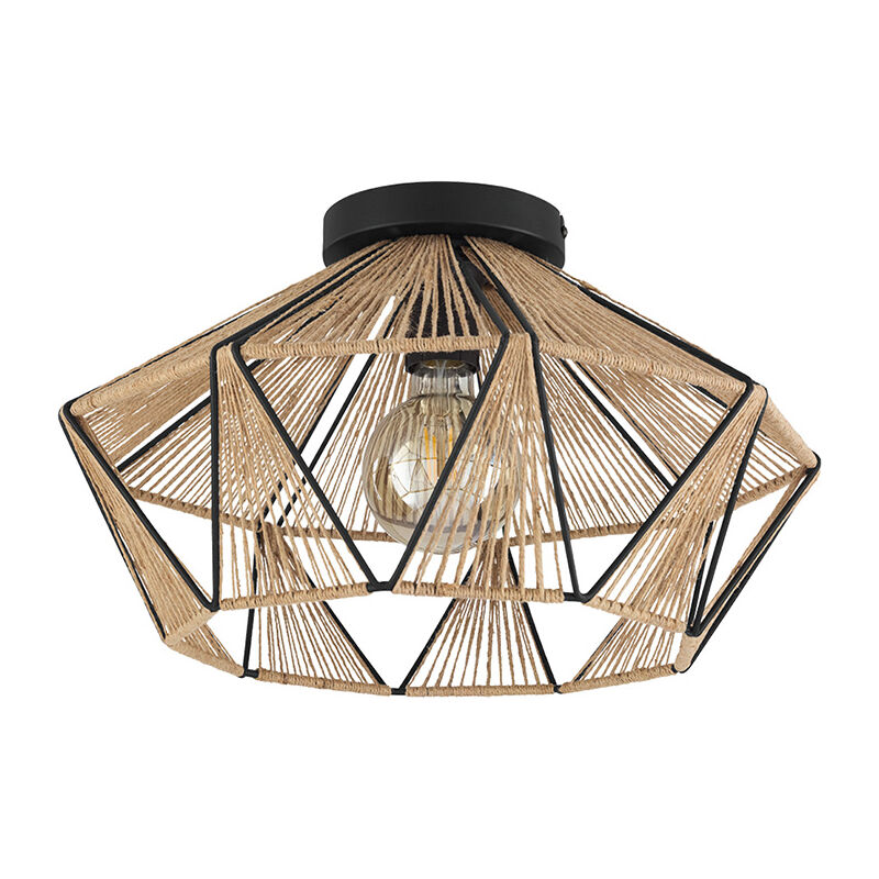 Image of Eglo - Lampada del soffitto adwickle acciaio nero, natura tessile E27 1x40w h: 26 cm Ø44,5 cm Dimmabile