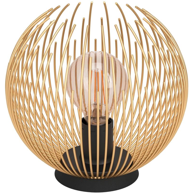 Image of Eglo - lampada da tavolo Venezuela, lampada da comodino sferica, lampada da tavolo a fili metallici in oro e nero, lampada decorativa per camera da