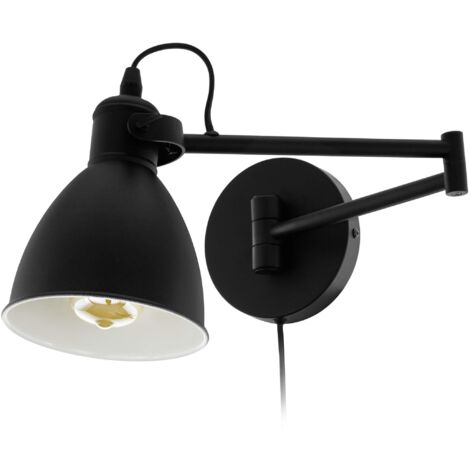 Eglo Lampada da parete San Peri, lampada da soggiorno vintage e industriale, illuminazione da parete per interni in metallo nero, con interruttore, lampada da camera da letto con attacco E27