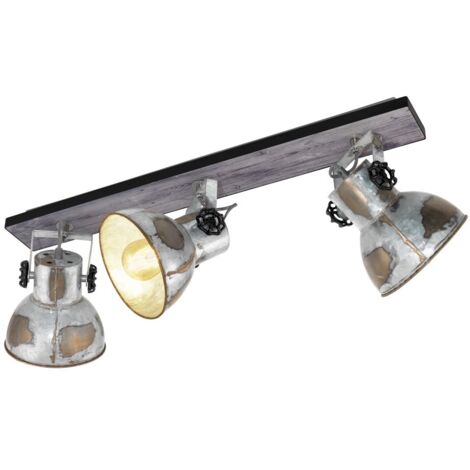 EGLO Lampada da soffitto Barnstaple, plafoniera vintage a tre punti luce, dal design industriale, spot da parete retr in acciaio zincato dall'aspetto usato, legno, patina marrone, nero, E27