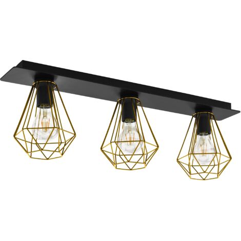 Eglo lampada da soffitto Tarbes 2, a tre luci, illuminazione per soggiorno in metallo nero, ottone, per camera da letto o sala, presa E27, L 77 cm
