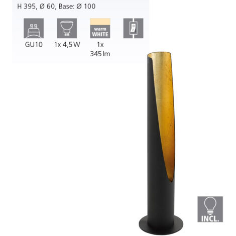 Eglo Lampada da tavolo Barbotto, lampada da tavolo con uno punto luce, lampada a torcia di acciaio, nero, oro, attacco GU10, interruttore incl