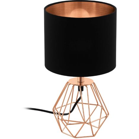 Eglo lampada da tavolo Carlton 2, lampada da tavolo vintage a uno punto luce, lampada da comodino in acciaio e tessuto, rame, nero, presa E14, interruttore incl