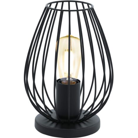 EGLO lampada da tavolo Newtown, lampada da tavolo vintage a uno punto luce, lampada da comodino in acciaio, nero, presa E27, interruttore incl