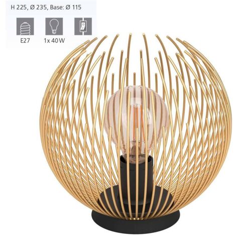 Eglo lampada da tavolo Venezuela, lampada da comodino sferica, lampada da tavolo a fili metallici in oro e nero, lampada decorativa per camera da letto e soggiorno, attacco E27