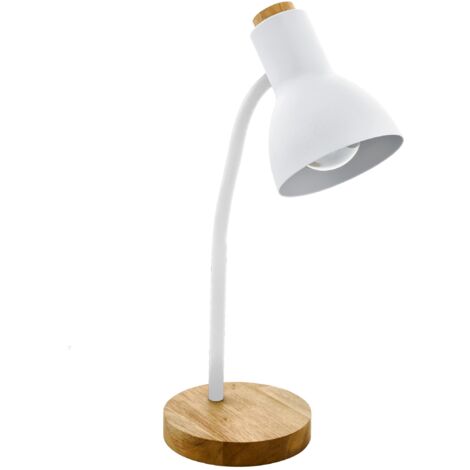 Eglo lampada da tavolo Veradal, illuminazione da tavolo a luce singola, luce da tavolo in metallo, materiale artificiale bianco, legno marrone, con interruttore, presa E27