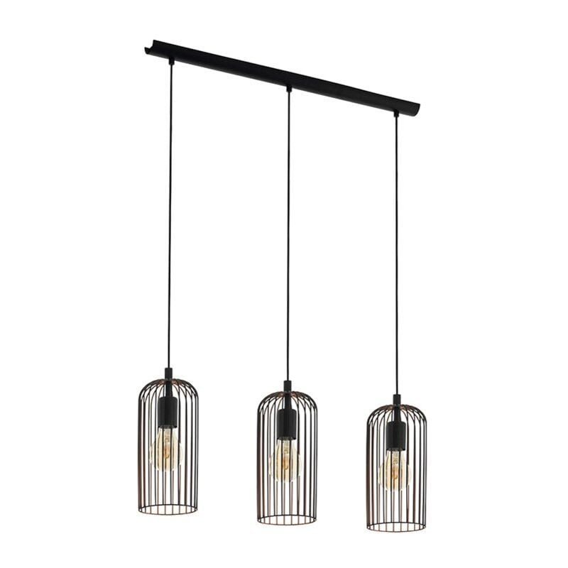 Eglo - Lampadario Industrial Roccamena 3 Luci Acciaio Nero e Rame