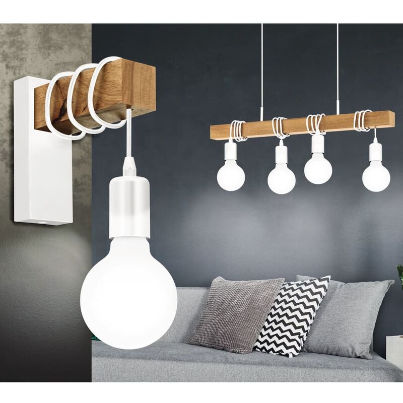 

Lámpara colgante Townshend 4 bombillas madera blanco y beige - Blanco - Eglo