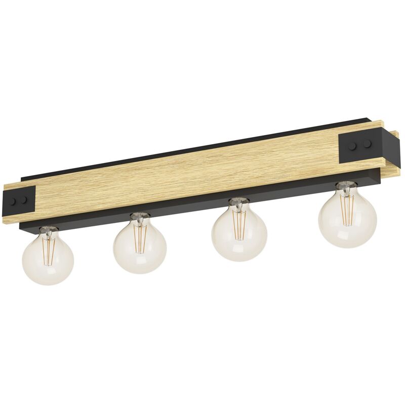 Plafoniera Vintage Layham Legno Marrone 4 Luci E27
