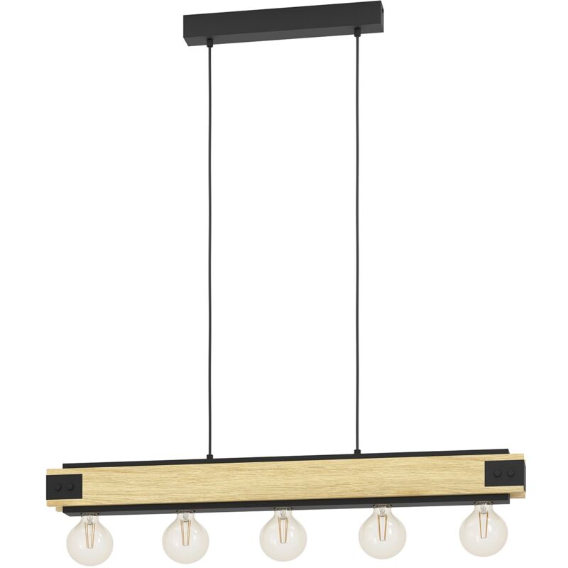 Lampadario a Sospensione Vintage Layham Metallo Nero Legno 5 Luci E27
