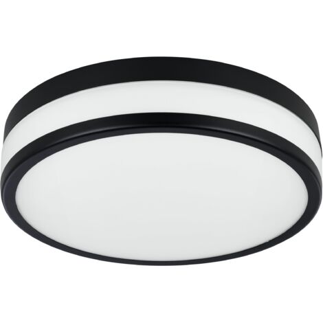 EGLO LED Deckenlampe Palermo, Deckenleuchte aus Metall in Schwarz und Glas in Satiniert, runde Wohnzimmerlampe, Lampe Decke für Badezimmer, Küche und Flur, warmweiß, IP44