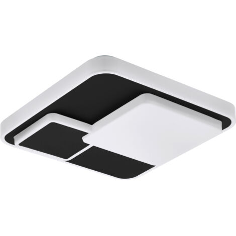 EGLO LED Deckenleuchte Lepreso, geometrische Deckenlampe, Wohnzimmerlampe aus Metall und Kunststoff in Schwarz und Weiß, Flurlampe warmweiß, LxB 38,5 cm