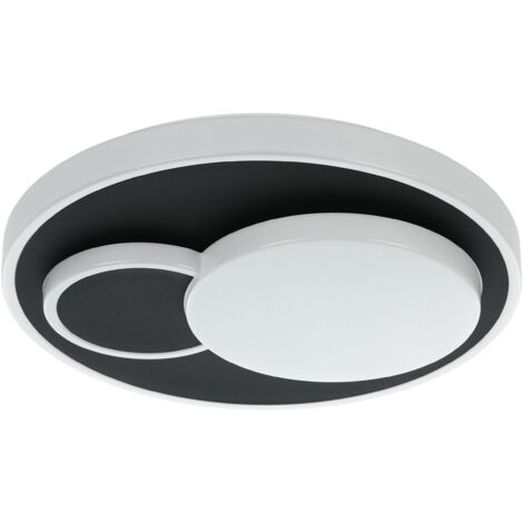 EGLO LED Deckenleuchte Lepreso, runde Deckenlampe mit Kreis-Dekor, Deckenbeleuchtung aus Metall und Kunststoff in Weiß und Schwarz, Aufbauleuchte für Flur und Schlafzimmer, warmweiß, Ø 38,5 cm