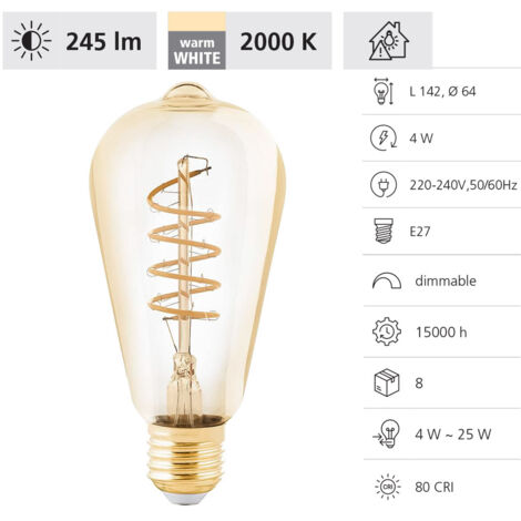 Eglo LED Deko Leuchtmittel Edison ST64 E27 4W amber 2000K Leuchtmittel